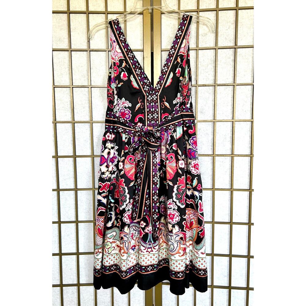 Vintage ICE Brand Petite V-neck Mini Sleeveless Dress Y2K Boho Floral EUC - 12P